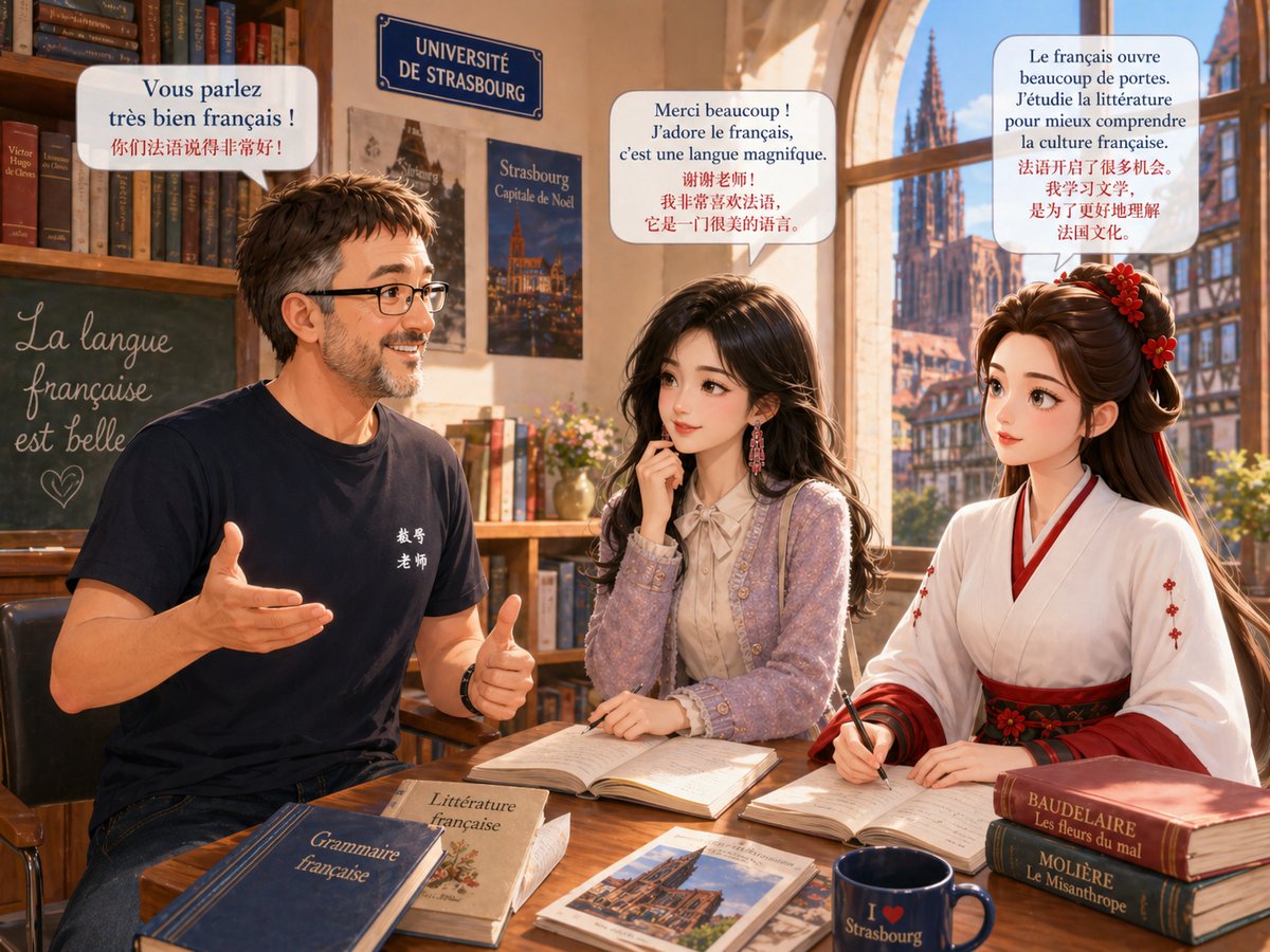 Discussion à la bibliothèque sur la langue française