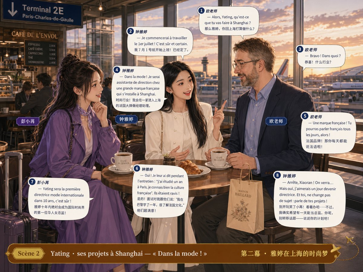 Au café, Yating raconte à 欧老师 et Xiaoran son futur travail à Shanghai dans la mode